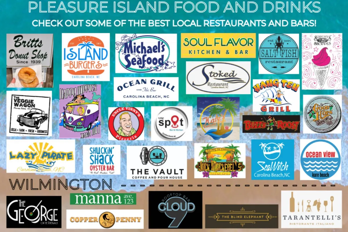 An interior bursting with local flavor, featuring restaurant logos, colorful branding, and tempting food imagery. Diners are immersed in an energetic, friendly ambiance, emphasizing the area's diverse culinary scene and the fun of trying new places together.